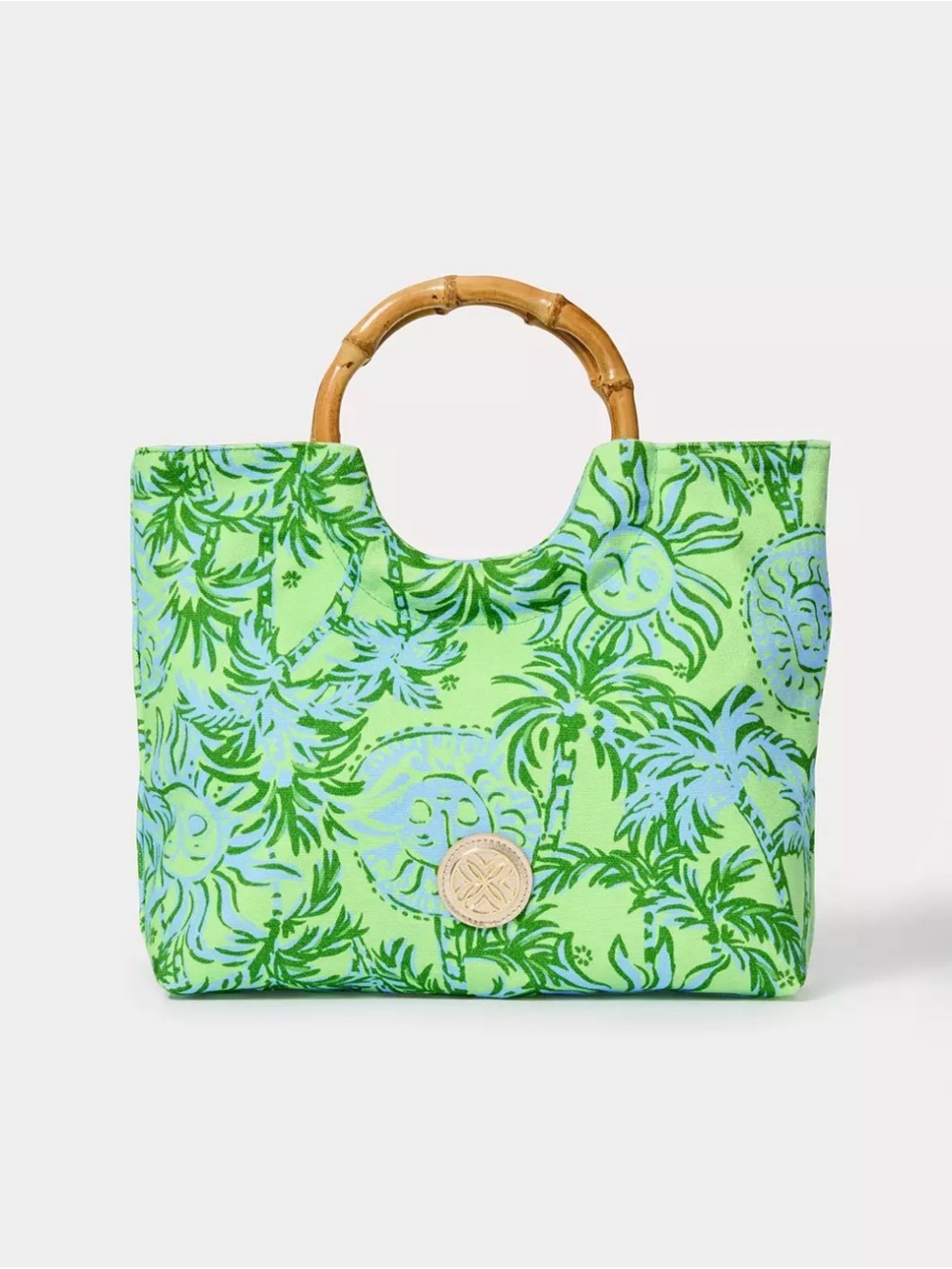 Lilly Pulitzer Signature Bamboo Handle Tote Bag in Cool Mint Catchin Rays
